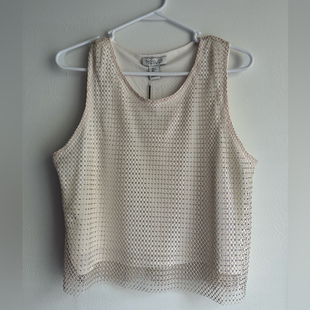 Rachel Zoe Cream Mesh Tank Top